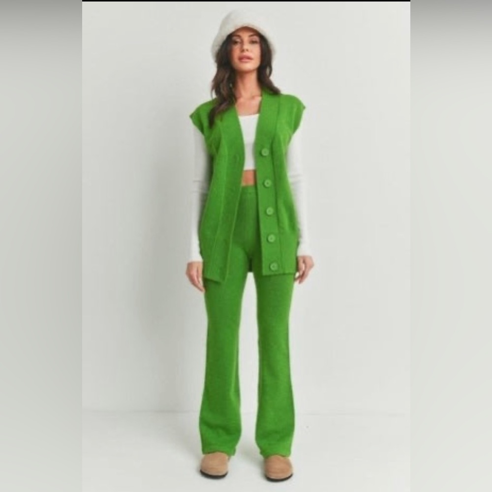 SLEEVELESS BUTTON DOWN CARDIGAN AND LONG PANT 2PCS